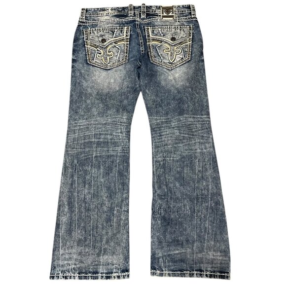 Rock Revival Jeans Donato Boot Cut Distressed Thick Stitch Embroidered Men's 38 - Picture 7 of 9
